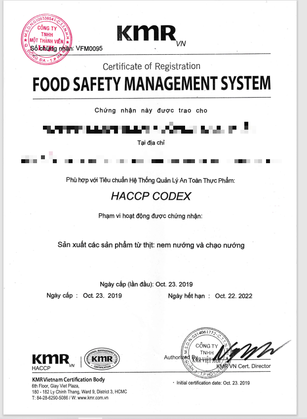 Nem Luji được cấp chứng nhập HACCP CODEX